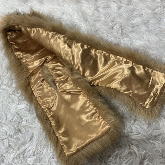 FAUX fur scarf stole collar black/tan satin lined one size - Picture 3 of 6